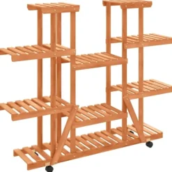 The Living Store Växtställ med hjul 110x25x115 cm massiv furu - Växtställ