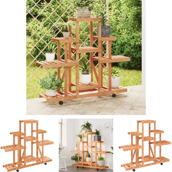 Sale The Living Store Växtställ med hjul 110x25x101 cm massiv furu - Växtställ Växtställ