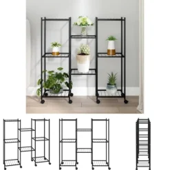 Hot The Living Store Växtställ på hjul 83x25x83,5 cm svart järn - Växtställ Växtställ