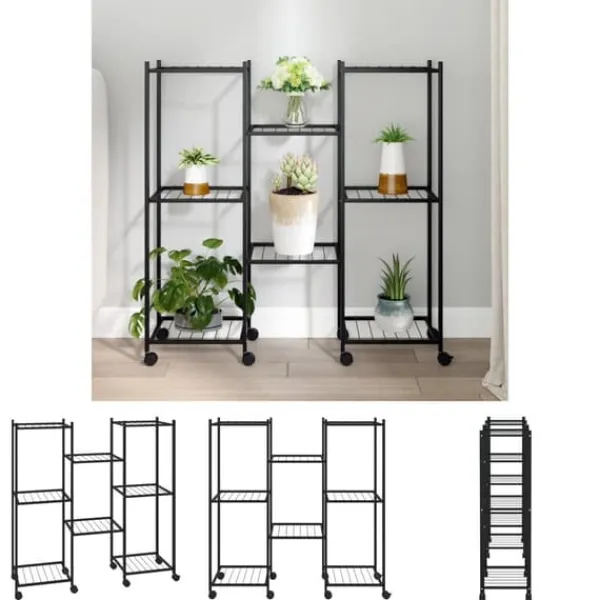 Hot The Living Store Växtställ på hjul 83x25x83,5 cm svart järn - Växtställ Växtställ