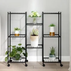 Hot The Living Store Växtställ på hjul 83x25x83,5 cm svart järn - Växtställ Växtställ