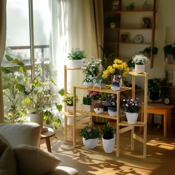 6-Tier Bambuplantställ, Minimalistisk Design, Hög Viktkapacitet,L