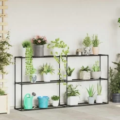 vidaXL 3-Tier växtställ Svart 200 x 32 x 104 cm Stål