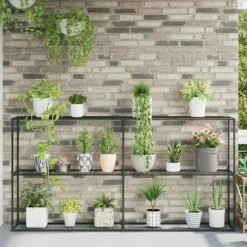 vidaXL 3-Tier växtställ Svart 200 x 32 x 104 cm Stål