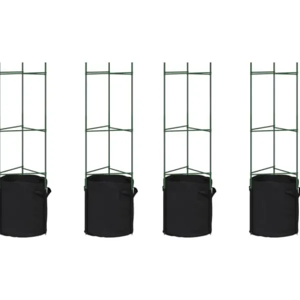 Tomatburar med växtpåsar - Justerbart stålstöd för tomater och vinrankor | Färg: Grön | Storlek: 116 cm | 4 st