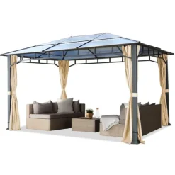 TOOLPORT Trädgårdspaviljong 3x4 m aluminium polykarbonat tak ca 8mm paviljong trädgårdstält 4 sidor champagnefärgat