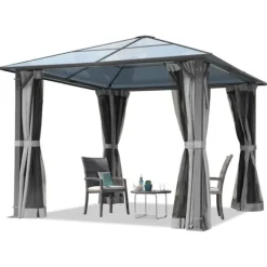 Sale TOOLPORT Trädgårdspaviljong 3x3 m tak i polykarbonat ca. 6 mm - Hardtop paviljong inkl. 4 sidoväggar & 4 myggnät grå Tält & Lusthus