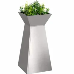 New Trapetsformat växtställ i rostfritt stål | Mått: 35x35x73 cm | Färg: Borstad stål Växtställ