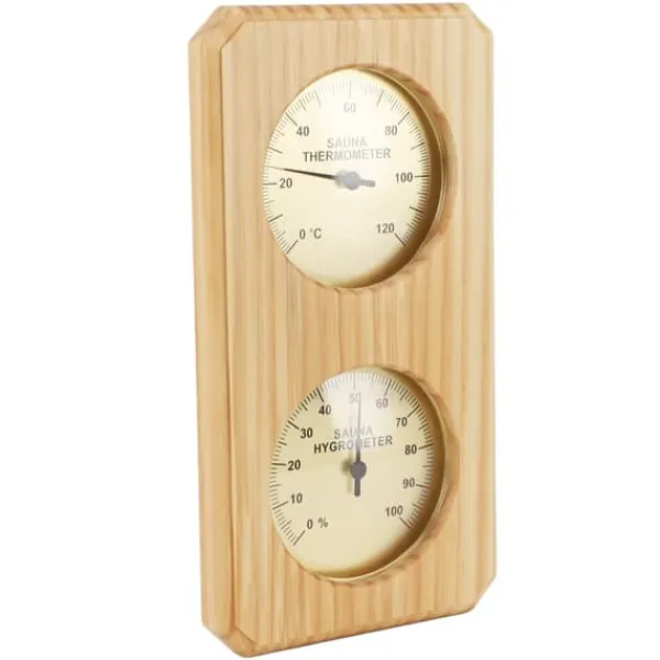 Träbastuhygrotermograf Guldplatta 0 till 120 Celsius 0 till 100 Fuktighetsbastutermometer för inomhusfamilj