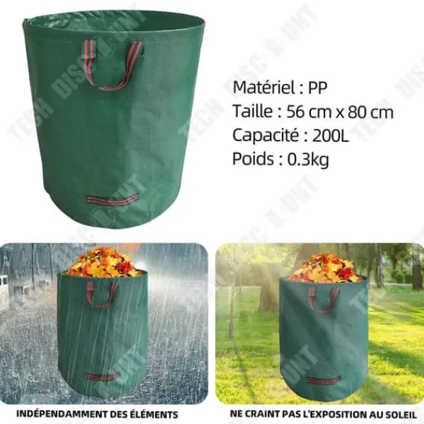 Trädgårdsavfallspåse - TD - 56cm x 80cm - Fällbar - Återanvändbar - 200L