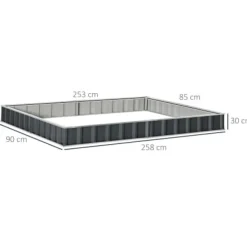 Trädgårdsbädd, Tjockt Färgat Stål, 258L x 90B x 30H cm, 253L x 85B x 30H cm Planteringsområde, Verktygsfri Installation, Höjd Design
