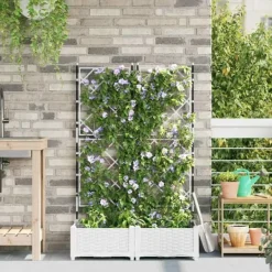 Trädgårdsbehållare med spaljé - 2 st | Färg: Vit | Storlek: 80x40x125.5 cm