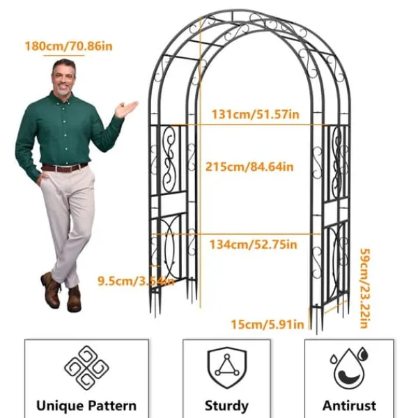 Best Trädgårdsbåge & Spaljé - Gotisk Portal - 216 cm Hög - Pulverlackerat Järn - För Klätterväxter & Bröllop - Utomhus - Svart Valvbågar, Spaljéer, Bersåer & Pergolor