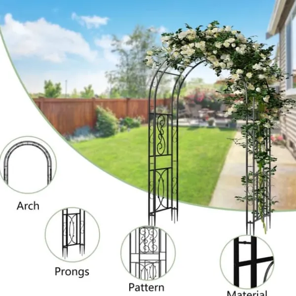 Best Trädgårdsbåge & Spaljé - Gotisk Portal - 216 cm Hög - Pulverlackerat Järn - För Klätterväxter & Bröllop - Utomhus - Svart Valvbågar, Spaljéer, Bersåer & Pergolor