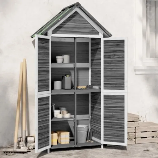 Hot Trädgårdsbod i massiv furu - Förvaringslösning för trädgårdsredskap | Färg: Grå | Storlek: 89x52,5x175 cm Skjul, Garage & Carports