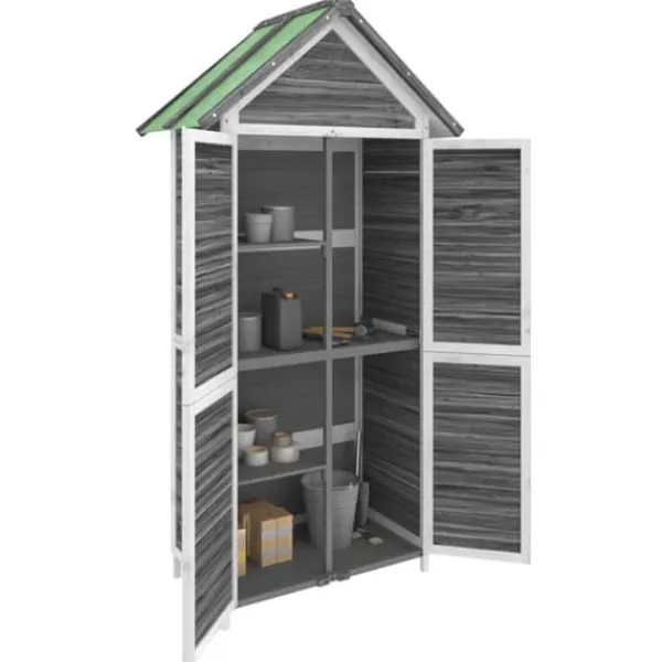 Hot Trädgårdsbod i massiv furu - Förvaringslösning för trädgårdsredskap | Färg: Grå | Storlek: 89x52,5x175 cm Skjul, Garage & Carports