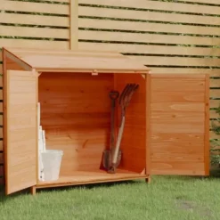 Best Trädgårdsbod i massivt granträ - Förvaringslösning för trädgården | Färg: Brun | Storlek: 102x52x112 cm Skjul, Garage & Carports