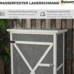 Discount Trädgårdsbod i trä 75×56×115 cm med hyllplan, svart/grå/vit Skjul, Garage & Carports