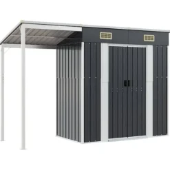 Online Trädgårdsbod med förlängt tak i stål - Förvaring för verktyg och möbler | Färg: Antracit | Storlek: 277x107x181 cm Skjul, Garage & Carports