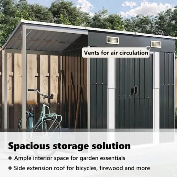 Online Trädgårdsbod med förlängt tak i stål - Förvaring för verktyg och möbler | Färg: Antracit | Storlek: 277x107x181 cm Skjul, Garage & Carports