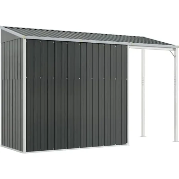 Online Trädgårdsbod med förlängt tak i stål - Förvaring för verktyg och möbler | Färg: Antracit | Storlek: 277x107x181 cm Skjul, Garage & Carports