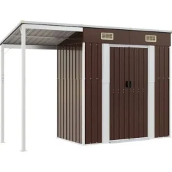 vidaXL Trädgårdsbod med förlängt tak brun 277x107x181 cm stål