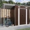 Discount Trädgårdsbod med förlängt tak brun 277x107x181 cm stål Skjul, Garage & Carports