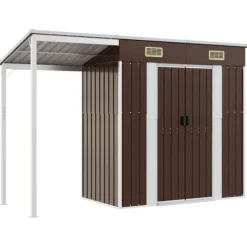 Discount Trädgårdsbod med förlängt tak brun 277x107x181 cm stål Skjul, Garage & Carports
