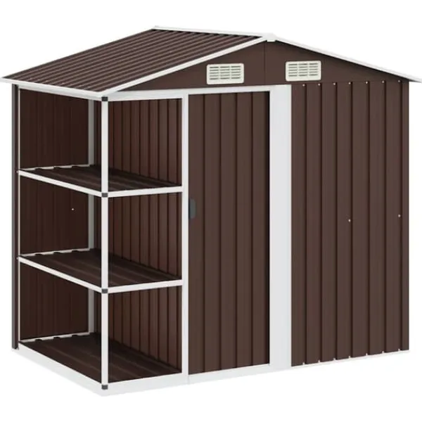 vidaXL Trädgårdsbod med hylla brun 205x130x183 cm järn