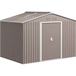 Clearance Trädgårdsbod utomhus - Metallförråd - 277 x 195 x 192 cm - Glasfibertak - Skjutdörr - Förstärkt bas (utan golv) - Grå Skjul, Garage & Carports