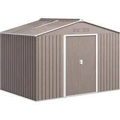 Clearance Trädgårdsbod utomhus - Metallförråd - 277 x 195 x 192 cm - Glasfibertak - Skjutdörr - Förstärkt bas (utan golv) - Grå Skjul, Garage & Carports