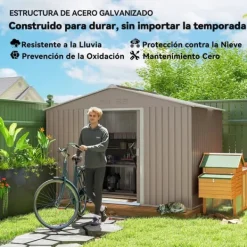 Clearance Trädgårdsbod utomhus - Metallförråd - 277 x 195 x 192 cm - Glasfibertak - Skjutdörr - Förstärkt bas (utan golv) - Grå Skjul, Garage & Carports