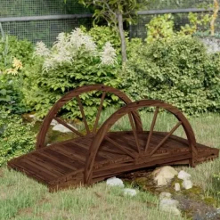 vidaXL Trädgårdsbro med hjulhalvor 99x50x38 cm massivt granträ