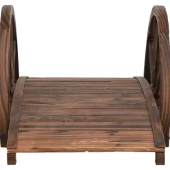 Trädgårdsbro med hjulhalvor - Hållbar gångbro i granträ | Storlek: 99x50x38 cm