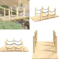 Clearance Trädgårdsbro med kedjeräcken 150x67x56cm massivt granträ - Trädgårdsbro - Trädgårdsbroar - Home & Living Trädgårdsbroar