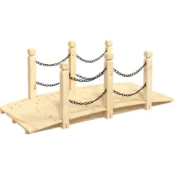 Discount Trädgårdsbro med kedjeräcken i massivt granträ | Storlek: 150x67x56 cm | Färg: Naturlig träton Trädgårdsbroar
