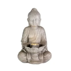 Trädgårdsfontän - LUMINEO - Sittande Buddha - Grå - LED-belysning Fontäner & Dammar