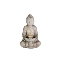 Trädgårdsfontän - LUMINEO - Sittande Buddha - Grå - LED-belysning Fontäner & Dammar
