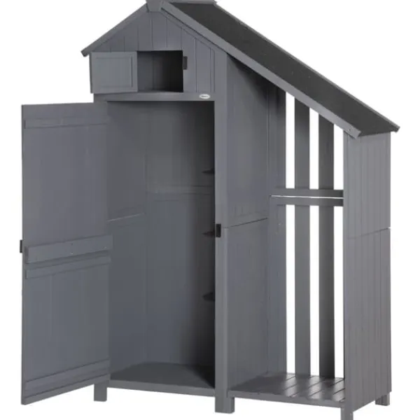 Online Trädgårdsförråd, Trä, 129x51,5x180 cm, Grå och Svart Skjul, Garage & Carports