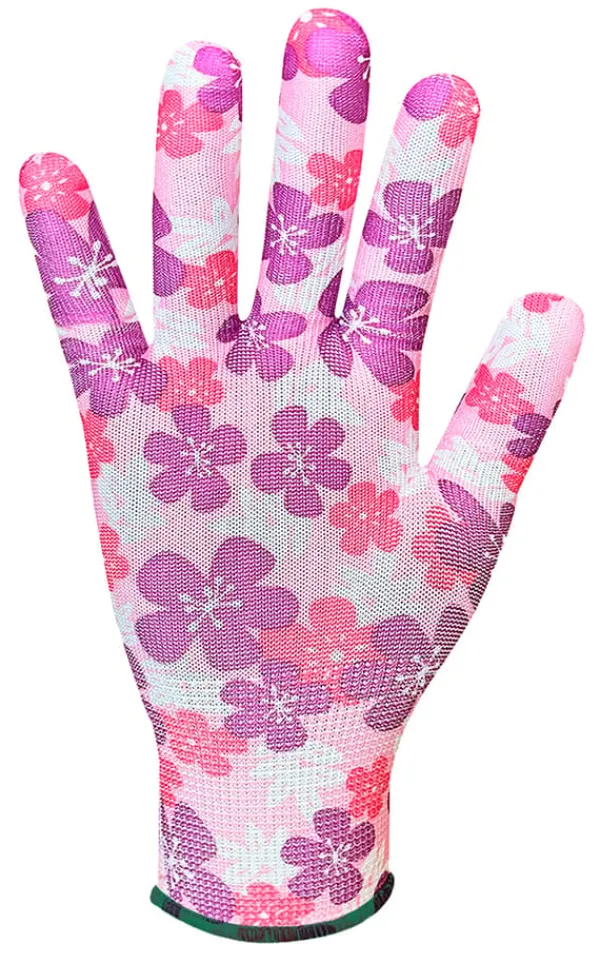 Trädgårdshandskar, polyester, blommönster, storlek 20 cm