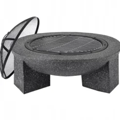 Trädgårdskamin för terrass eller tomt - Mörk granit + grill + poker