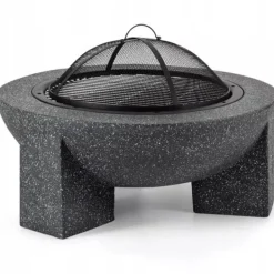 Trädgårdskamin för terrass eller tomt - Mörk granit + grill + poker