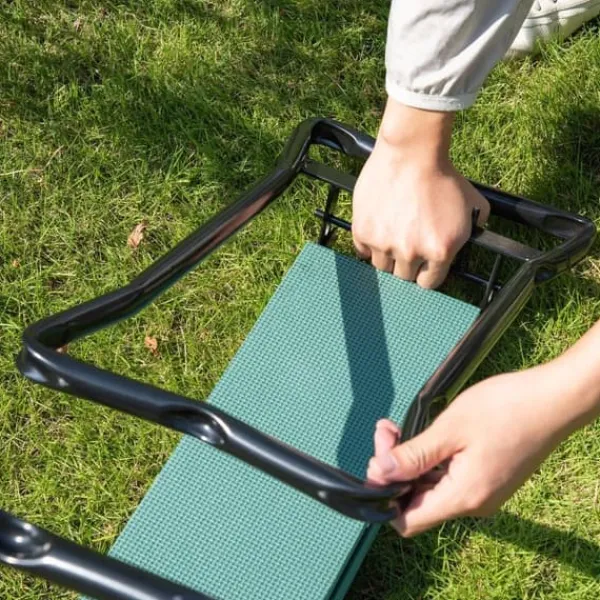 Trädgårdsknäbänk hopfällbar, EVA/stål, max 150 kg, 58x28x49 cm, mörkgrön