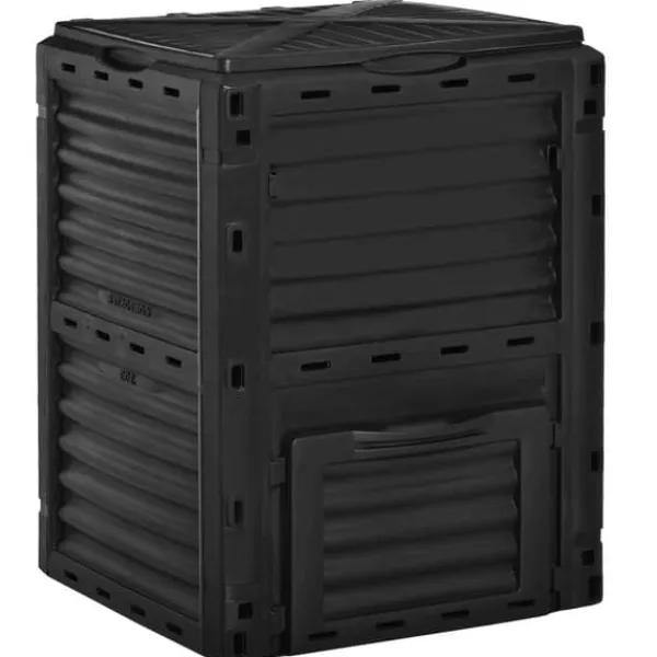 Online Trädgårdskompost - Kompostbehållare - 300 L Kapacitet - 48 Ventilationshål - 60,5×60,5×81,5 cm - Plast - Svart Kompostering