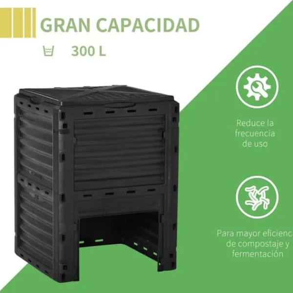 Online Trädgårdskompost - Kompostbehållare - 300 L Kapacitet - 48 Ventilationshål - 60,5×60,5×81,5 cm - Plast - Svart Kompostering