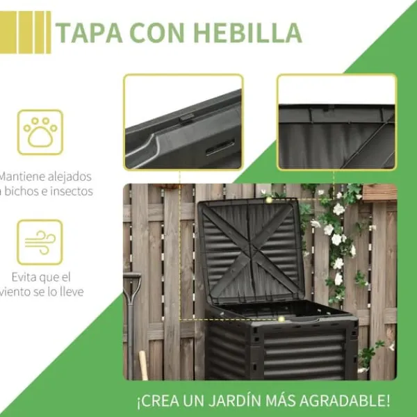 Online Trädgårdskompost - Kompostbehållare - 300 L Kapacitet - 48 Ventilationshål - 60,5×60,5×81,5 cm - Plast - Svart Kompostering