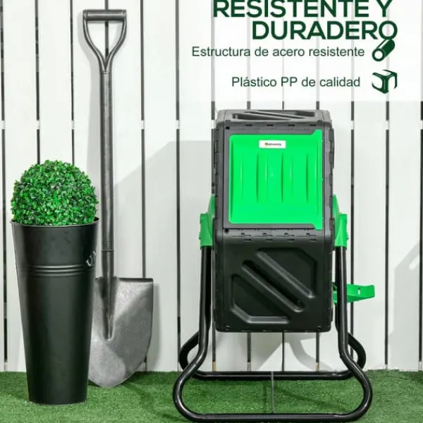 Discount Trädgårdskompost - Roterande komposttumlare - Dubbelkammare - 65 l - 60 x 49 x 77 cm - Svart Kompostering