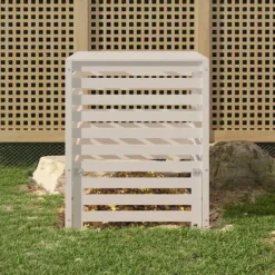 Trädgårdskompost av massiv furu - Hög kapacitet med praktiskt lock | Storlek: 82,5x82,5x99,5 cm | Färg: Vit Kompostering