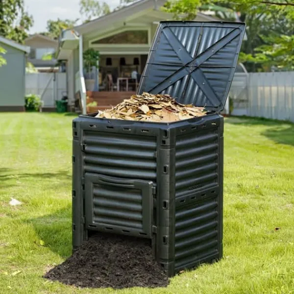 Trädgårdskompostbehållare 80 Gal, BPA-fri, stor kapacitet, utomhus, topplock, bottendörr, enkel montering, snabb bördig jord.