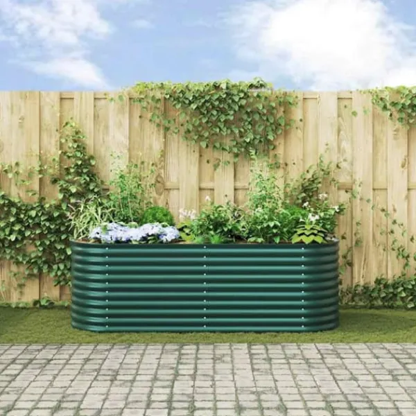Trädgårdsodlingslåda i galvaniserat stål - Styrka & stil | Färg: Grön | Storlek: 240x80x81 cm Planteringsbänkar